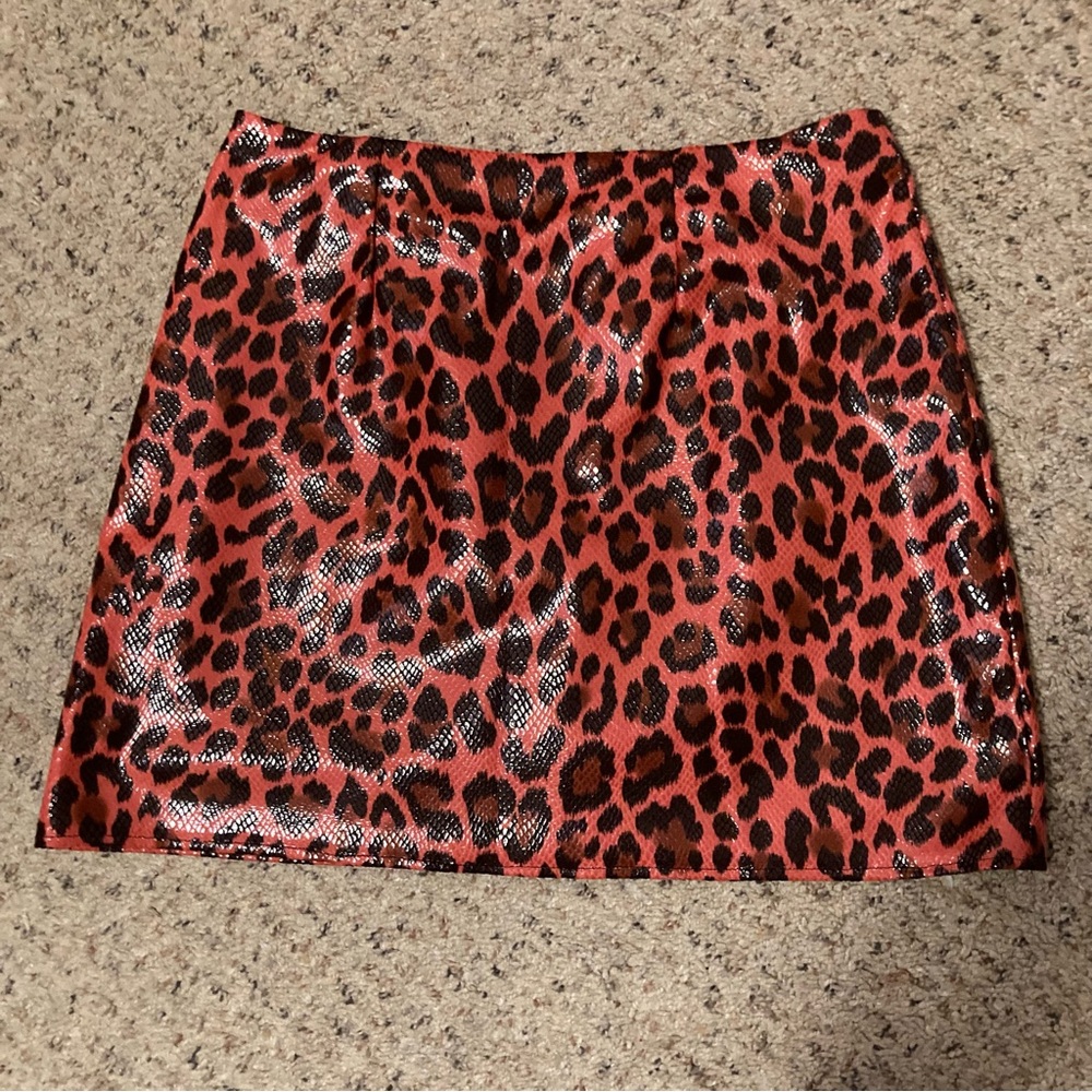Red leopard print snake skin reptile textured one of a kind handmade mini skirt